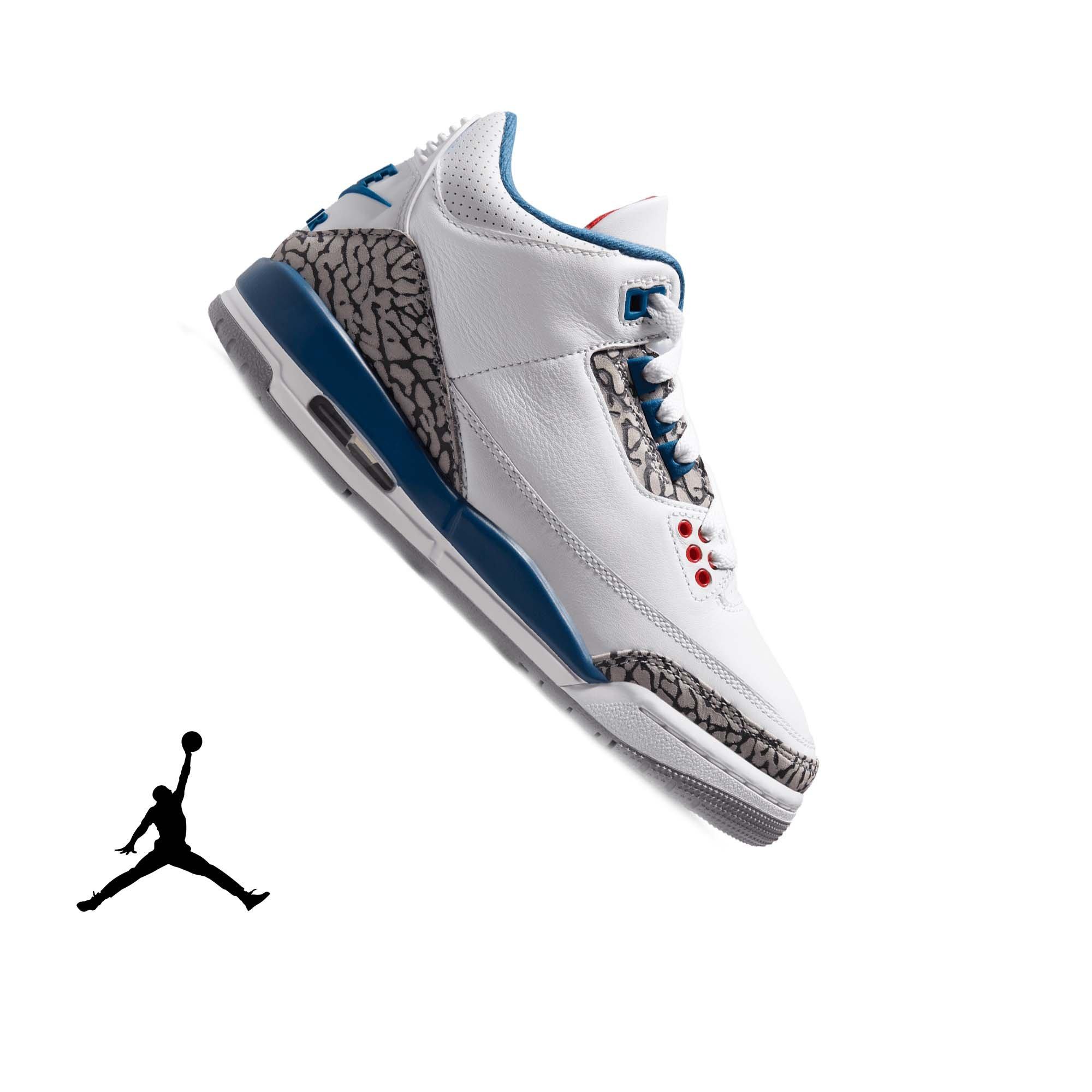 Jordan 3 Retro "True Blue" Grade School Kids' Shoe - WHITE/FIRE RED/TRUE BLUE